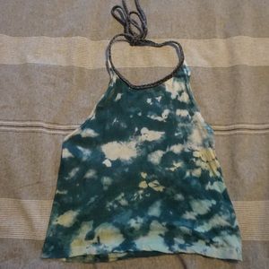 Ecote green tie dye hippie halter crop top